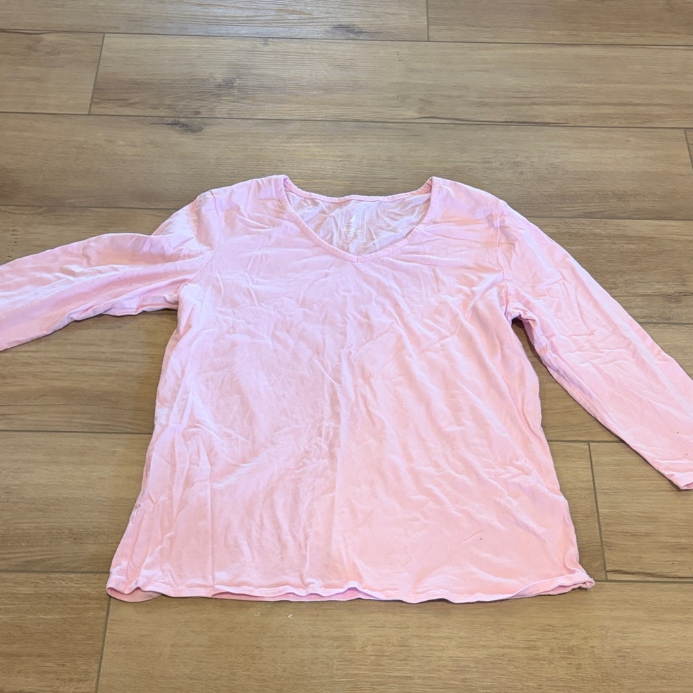 Nautica Soft Pink V-Neck Long Sleeve Tee